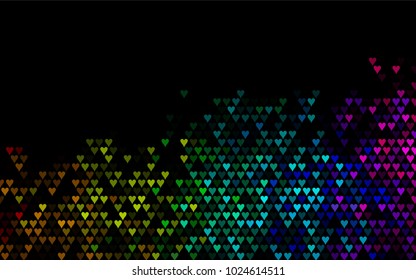 Dark Multicolor, Rainbow vector hearts isolated on white background. Cool pattern in origami style with gradient for Valentine day. Graphic illustration for your business design.