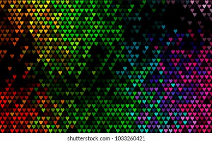 Dark Multicolor, Rainbow vector hearts isolated on white background. Cool pattern in origami style with gradient for Valentine day. Graphic illustration for your business design.