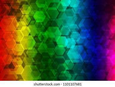 Dark Multicolor, Rainbow vector hexagon mosaic pattern. Glitter abstract illustration with an elegant design. The completely new template can be used for your brand book.