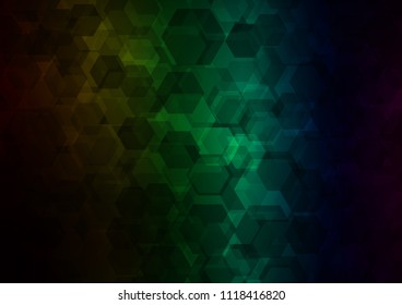 Dark Multicolor, Rainbow vector hexagon mosaic background. Geometric illustration in Origami style with gradient.  The best hexagonal design for your business.
