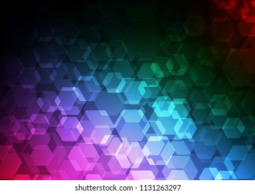 Dark Multicolor, Rainbow vector hexagon mosaic background. Shining illustration, which consist of hexagons. A new texture for your design.