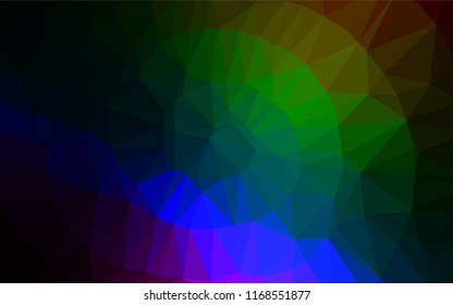 Dark Multicolor, Rainbow vector hexagon mosaic cover. Shining illustration, which consist of triangles. The textured pattern can be used for background.