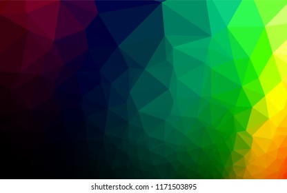Dark Multicolor, Rainbow vector hexagon mosaic texture. Creative geometric illustration in Origami style with gradient. The template can be used as a background for cell phones.