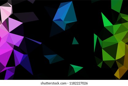 Dark Multicolor, Rainbow vector hexagon mosaic texture. Triangular geometric sample with gradient.  The best triangular design for your business.