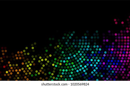 Dark Multicolor, Rainbow vector illustration which consist of circles. Dotted gradient design for your business. Creative geometric background in halftone style with colored spots.