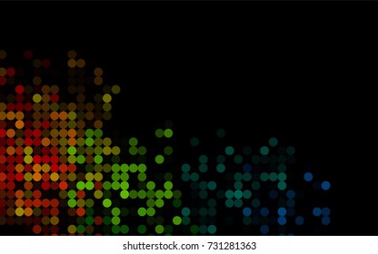 Dark Multicolor, Rainbow vector illustration which consist of circles. Dotted gradient design for your business. Creative geometric background in halftone style with colored spots.