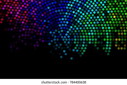 Dark Multicolor, Rainbow vector illustration which consist of circles. Dotted gradient design for your business. Creative geometric background in halftone style with colored spots.