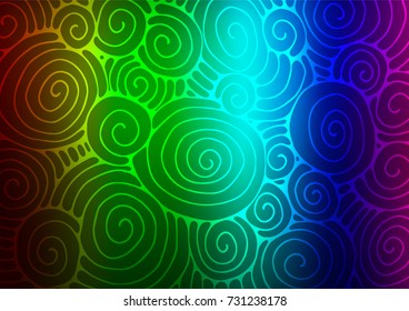 Dark Multicolor, Rainbow vector indian curved pattern. Creative illustration in blurred style with doodles and Zen tangles. A new texture for your design.