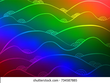 Dark Multicolor, Rainbow vector indian curved background. Brand-new colored illustration in blurry style with doodles. A completely new design for your business.