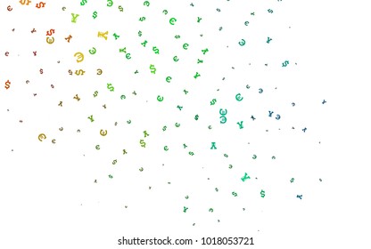 Dark Multicolor, Rainbow vector layout with banking symbols. Illustration with EUR, USD, JPY signs on white template. The pattern can be used for financial, investment websites.