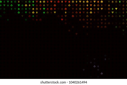 Dark Multicolor, Rainbow vector layout with elements of cards. Illustration with set of hearts, spades, clubs, diamonds. Template for business cards of casinos.