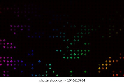 Dark Multicolor, Rainbow vector layout with elements of cards. Shining illustration with hearts, spades, clubs, diamonds. Pattern for leaflets of poker games, events.