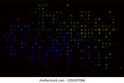 Dark Multicolor, Rainbow vector layout with elements of cards. Blurred decorative design of hearts, spades, clubs, diamonds. Pattern for booklets, leaflets of gambling houses.