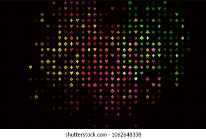 Dark Multicolor, Rainbow vector layout with elements of cards. Shining illustration with hearts, spades, clubs, diamonds. Pattern for ads of parties, events in Vegas.