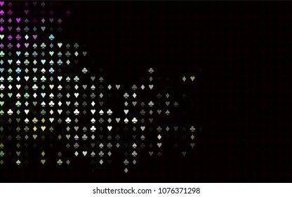 Dark Multicolor, Rainbow vector layout with elements of cards. Colorful gradient with signs of hearts, spades, clubs, diamonds. Pattern for leaflets of poker games, events.