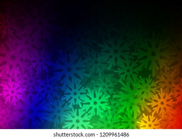 Dark Multicolor, Rainbow vector layout with bright snowflakes. Shining colored illustration with snow in christmas style. New year design for your business advert.