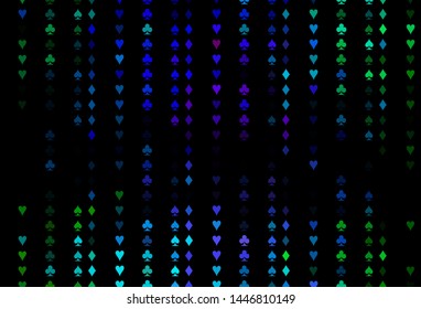 Dark Multicolor, Rainbow vector layout with elements of cards. Blurred decorative design of hearts, spades, clubs, diamonds. Template for business cards of casinos.