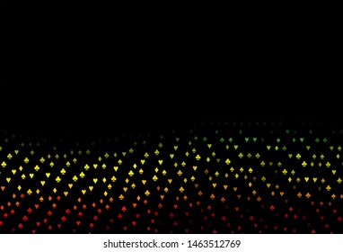 Dark Multicolor, Rainbow vector layout with elements of cards. Shining illustration with hearts, spades, clubs, diamonds. Template for business cards of casinos.