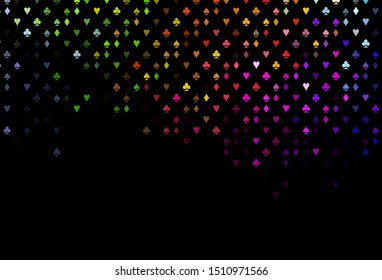 Dark Multicolor, Rainbow vector layout with elements of cards. Shining illustration with hearts, spades, clubs, diamonds. Design for ad, poster, banner of gambling websites.