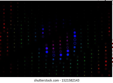 Dark Multicolor, Rainbow vector layout with circle shapes. Glitter abstract illustration with blurred drops of rain. Template for your brand book.