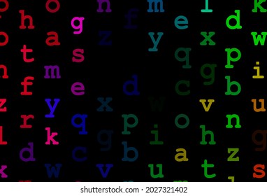 Dark multicolor, rainbow vector layout with latin alphabet. Blurred design in simple style with signs of alphabet. The pattern can be used for ad, booklets, leaflets of education.