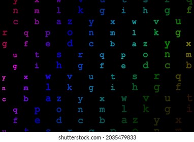Dark multicolor, rainbow vector layout with latin alphabet. Abstract illustration with colored latin alphabet. Smart design for your business advert of university.