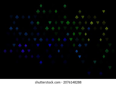 Dark Multicolor, Rainbow vector layout with elements of cards. Shining illustration with hearts, spades, clubs, diamonds. Pattern for leaflets of poker games, events.