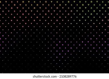 Dark multicolor, rainbow vector layout with elements of cards. Illustration with set of hearts, spades, clubs, diamonds. Pattern for leaflets of poker games, events.