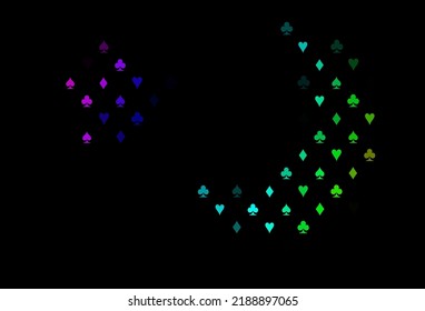 Dark multicolor, rainbow vector layout with elements of cards. Illustration with set of hearts, spades, clubs, diamonds. Smart design for your business advert of casinos.