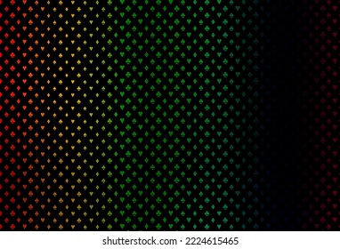 Dark multicolor, rainbow vector layout with elements of cards. Shining illustration with hearts, spades, clubs, diamonds. Pattern for ads of parties, events in Vegas.