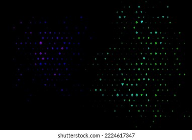 Dark multicolor, rainbow vector layout with elements of cards. Shining illustration with hearts, spades, clubs, diamonds. Pattern for booklets, leaflets of gambling houses.
