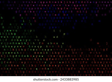 Dark multicolor, rainbow vector layout with latin alphabet. Abstract illustration with colored latin alphabet. The pattern can be used for school, grammar websites.