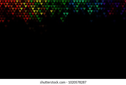 Dark Multicolor, Rainbow vector lovely background with hearts. Valentines greeting card with cute hearts. Abstract pattern for your design, website, ad.