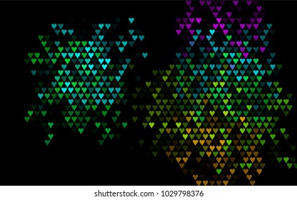 Dark Multicolor, Rainbow vector lovely background with hearts. Valentines greeting card with cute hearts. Abstract pattern for your design, website, ad.