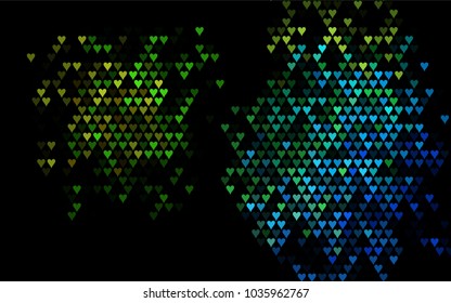 Dark Multicolor, Rainbow vector lovely background with hearts. Valentines greeting card with cute hearts. Abstract pattern for your design, website, ad.