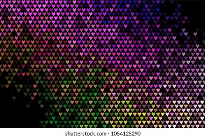 Dark Multicolor, Rainbow vector lovely background with hearts. Valentines greeting card with cute hearts. Abstract pattern for your design, website, ad.