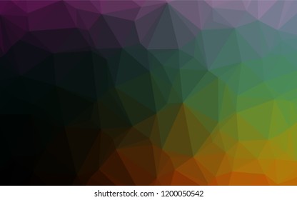 Dark Multicolor, Rainbow vector low poly layout. Triangular geometric sample with gradient.  Brand new style for your business design.
