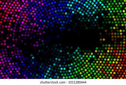 Dark Multicolor, Rainbow vector modern geometrical circle abstract background. Dotted texture template. Geometric pattern in halftone style with gradient. 