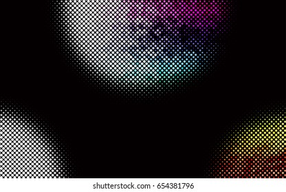 Dark Multicolor, Rainbow vector modern geometrical circle abstract background. Dotted texture template. Geometric pattern in halftone style with gradient. 