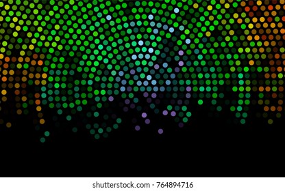 Dark Multicolor, Rainbow vector modern geometrical circle abstract background. Dotted texture template. Geometric pattern in halftone style with gradient. 