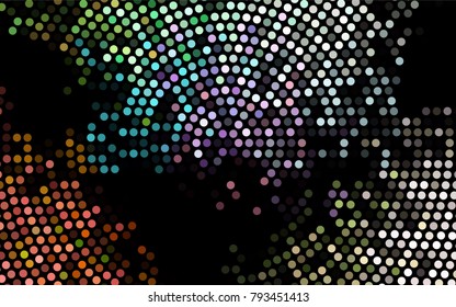 Dark Multicolor, Rainbow vector modern geometrical circle abstract background. Dotted texture template. Geometric pattern in halftone style with gradient. 