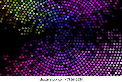 Dark Multicolor, Rainbow vector modern geometrical circle abstract background. Dotted texture template. Geometric pattern in halftone style with gradient. 