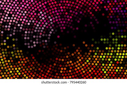 Dark Multicolor, Rainbow vector modern geometrical circle abstract background. Dotted texture template. Geometric pattern in halftone style with gradient. 