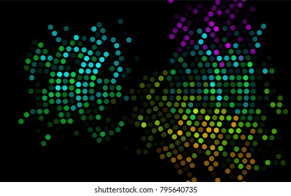 Dark Multicolor, Rainbow vector modern geometrical circle abstract background. Dotted texture template. Geometric pattern in halftone style with gradient. 