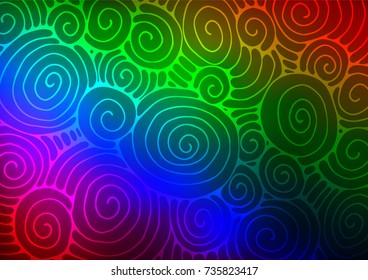 Dark Multicolor, Rainbow vector natural abstract template. A vague abstract illustration with doodles in Indian style. The pattern can be used for wallpapers and coloring books.