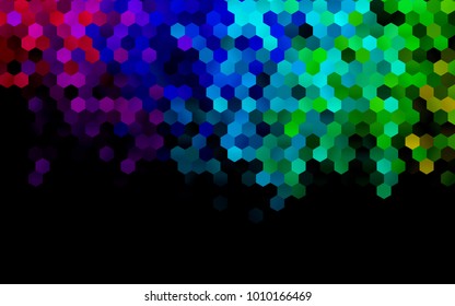 Dark Multicolor, Rainbow vector pattern. Hexagonal template. Geometric sample. Repeating hexagon shapes. Brand-New texture for your design. Pattern can be used for background