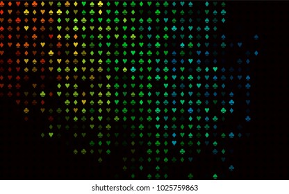 Dark Multicolor, Rainbow vector pattern with symbol of cards. Shining illustration with hearts, spades, clubs, diamonds. Pattern for leaflets of poker games, events.