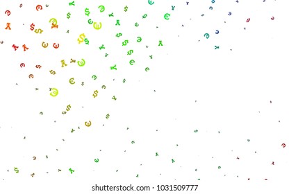 Dark Multicolor, Rainbow vector pattern with Euro, Dollar, Yen. Modern abstract illustration with symbols of money. The pattern can be used as ads, poster, banner for payments.