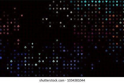Dark Multicolor, Rainbow vector pattern with symbol of cards. Illustration with set of hearts, spades, clubs, diamonds. Pattern for leaflets of poker games, events.