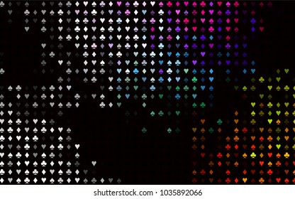 Dark Multicolor, Rainbow vector pattern with symbol of cards. Blurred decorative design of hearts, spades, clubs, diamonds. Pattern for ads of parties, events in Vegas.
